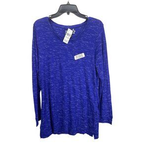 Hanes NWT Womens Long Sleeve Blue Stretch Top Size L Spacedye Casual Basic Shirt